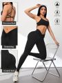 SHEIN Yoga Basic Shockproof Beauty Back Bra & High Waist Hip-Lifting Naked Feeling Fitness Leggings Yoga Sports Suit