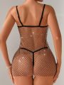 Women's Hotfix Rhinestone Decor Sexy Lingerie Dress Set (Music Festival)