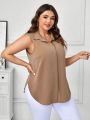 SHEIN Clasi Plus Size Women's Sleeveless Turn-down Collar Shirt