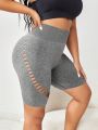 Plus Wide Waistband Cut Out Sports Shorts