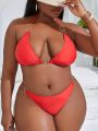 SHEIN Swim SXY Plus Size Halter Neck Ring Detail Two-piece Swimsuit