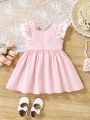 SHEIN Baby Girl Casual Patchwork Ruffle Trim Square Neckline Dress