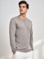 Manfinity Homme Men'S Solid Color Knit Casual Long Sleeve T-Shirt