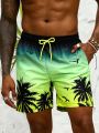 SHEIN Men's Palm Tree Print Drawstring Waist Board Shorts