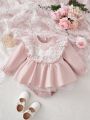 Baby Girl Contrast Lace Ruffle Trim Flounce Sleeve Dress