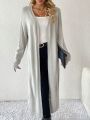 SHEIN Essnce Color Block Face Print Long Cardigan Sweater