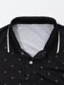 Manfinity Homme Geometric Patterned Long Sleeve Polo Shirt