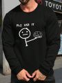 Extended Sizes Men Plus Cartoon & Slogan Graphic Sweatshirt