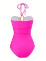 SHEIN Swim BAE Women's Colorblock Cutout Halter One-piece Swimsuit