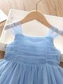 Baby Girls' Blue Mesh Tutu Dress With Shoulder Straps