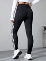 Women's Tight Black Leggings With Two Side Stripes