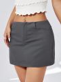 SHEIN Qutie Ladies' Solid Color Low Waist Casual Skirt