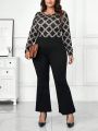 SHEIN Clasi Plus Size Women's Chain Print Long Sleeve T-shirt