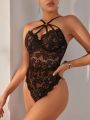 Classic Sexy Ladies' Sexy Lace Bodysuit With Circular Decoration And Mesh Fabric