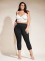 SHEIN BASICS Plus Size Women'S Knitted Zipper Ankle Slit Cropped High Waist Leggings