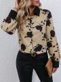 SHEIN LUNE Floral Print Color-blocking Shirt