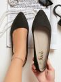 Faux Leather Pointy Toe Slip On Ballet Flats