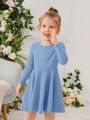 SHEIN Kids EVRYDAY Young Girl Solid Round Neck Dress