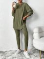 SHEIN Essnce Ladies' Solid Color Drop-shoulder Hooded Two Piece Set