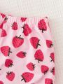 SHEIN Toddler Girls Strawberry Print Cami Top & Shorts PJ Set