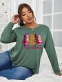 Plus Size Christmas Tree Printed Long Sleeve T-shirt