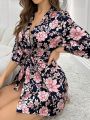 Floral Printed V-Neck Robe