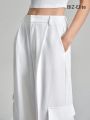 SHEIN BIZwear Flap Pocket & Side Stripe Wide Leg Pants