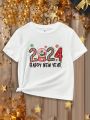 Toddler Girls' Casual Short Sleeve T-Shirt With 2024 Christmas Print, Suitable For Summer