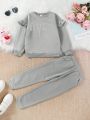 SHEIN Kids EVRYDAY Little Girls' Letter Print Ruffle Trim Sweatshirt And Joggers Two Piece Set