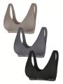 3pcs Letter Graphic Wireless Bra