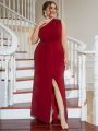 Plus One Shoulder Split Thigh Bridesmaid Dress