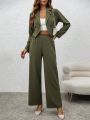 SHEIN Privé Women's Double-breasted Blazer And Pants Suit