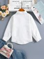 SHEIN Kids EVRYDAY Girls' Chic Bow Knot Formal Shirt With Ruffle Collar Long Sleeve Top For Autumn