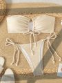 SHEIN Swim Mod Solid Color Knot Front Bikini Swimsuit Set