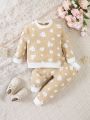 Baby Girl Floral Print Contrast Trim Sweatshirt & Sweatpants
