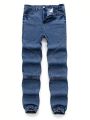 SHEIN Teens' Regular Waist Non-stretch Splicing Denim Tapered Jeans For Men