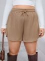 SHEIN Essnce Plus Size Solid Color Drawstring Waist Shorts