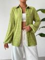 SHEIN Essnce Mustard Green Casual Versatile Fashionable Lantern Sleeve Women's Shirt