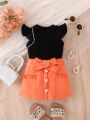 Baby Girl Casual Elegant Vintage Short Sleeve Top And Skirt Set For Summer