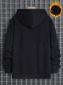 Men's Plus Size Fleece Hoodie With Slogan And Skull Print, Drawstring Tie