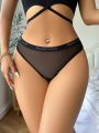 Letter Tape Waist Mesh Panty