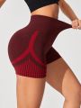 High Stretch Seamless Striped Print Wideband Waist Sports Shorts