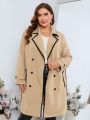 SHEIN Clasi Plus Contrast Binding Double Breasted Belted Trench Coat