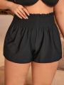 SHEIN Swim Basics Women'S Plus Size Solid Color Ruffle Trim Decoration Elastic Waist Shorts Swimwear Bottoms