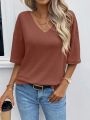 Solid V Neck Drop Shoulder Tee