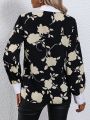 SHEIN LUNE Floral Print Contrast Collar Shirt