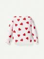 Cozy Cub Infant Girls' Love Heart & Letter Print Round Neck Top With Heart Print & Solid Color Pants Four-Piece Set