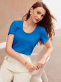 MOTF PREMIUM KNITTED SOLID TEXTURE T-SHIRT FOR WOMEN