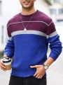 Men'S Contrast Color Round Neck Casual Long Sleeve Sweater