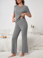 Lettuce Trim Ribbed Knit Lounge Set